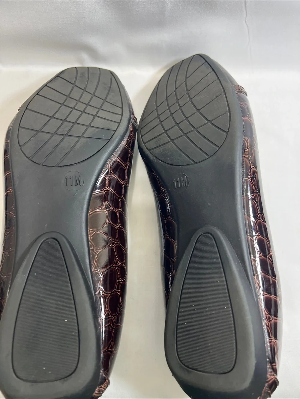 Classic Brown Croc-Embossed Buckle Ballet Flats